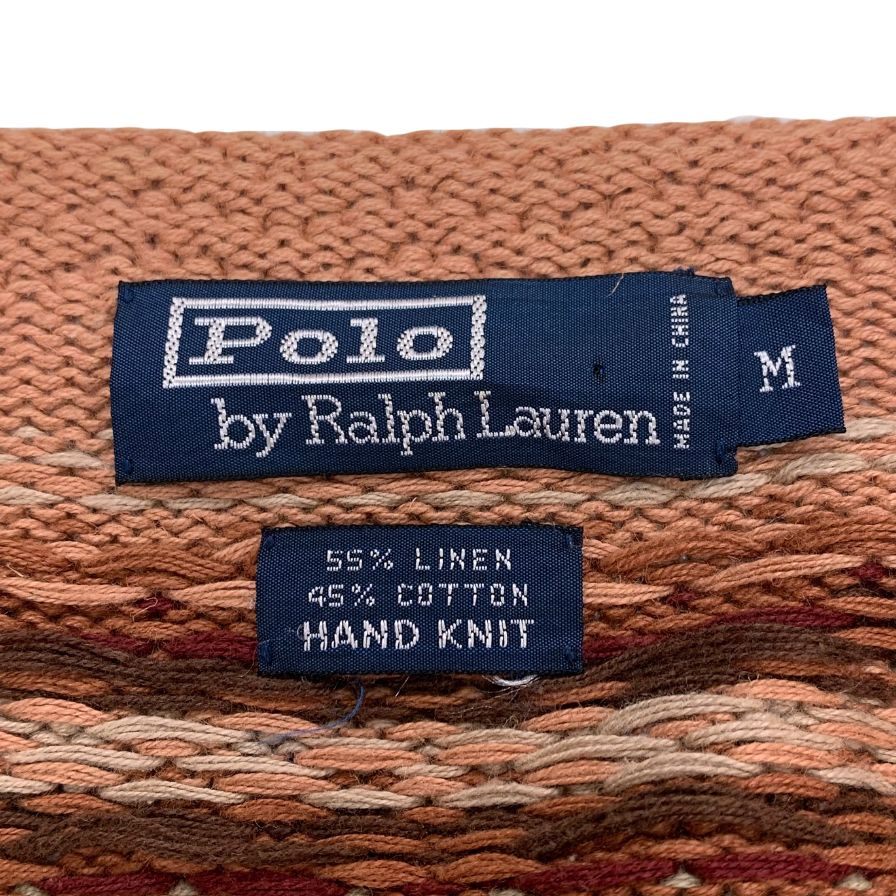 美品◆ポロ ラルフローレン プルオーバーニット ノルディック ハンドニット Vネック リネン混 メンズ サイズM POLO RALPH LAUREN 【AFB20】
