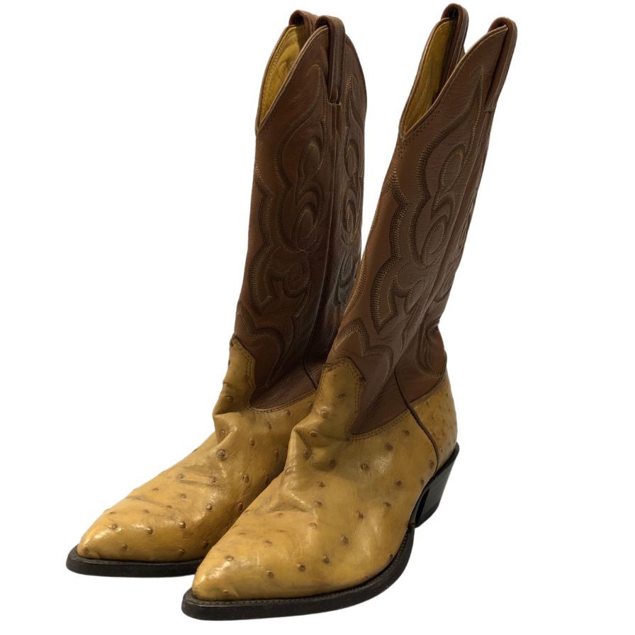 ノコナ ブーツ ウエスタンブーツ オーストリッチ レザーコンビ メンズ サイズ8.5D ベージュ ブラウン NOCONA BOOT 約27.5cm【AFC44】