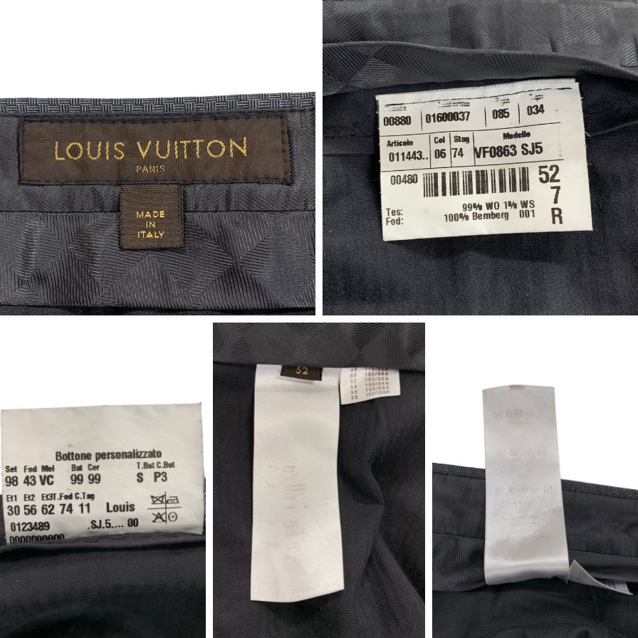 ルイヴィトン スーツ セットアップ 2Bシングル 本開き センターベント 裏地ダミエ ウール グレー メンズ サイズ52 VF0863 LOUIS VUITTON【AFA22】