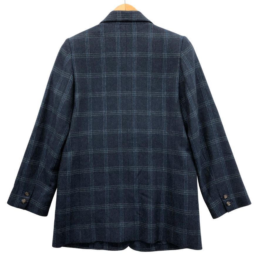 美品◆エルメネジルドゼニア テーラードジャケット チェック カシミア オーダー メタルボタン ネイビー メンズ サイズM相当 Ermenegildo Zegna 【AFB21】