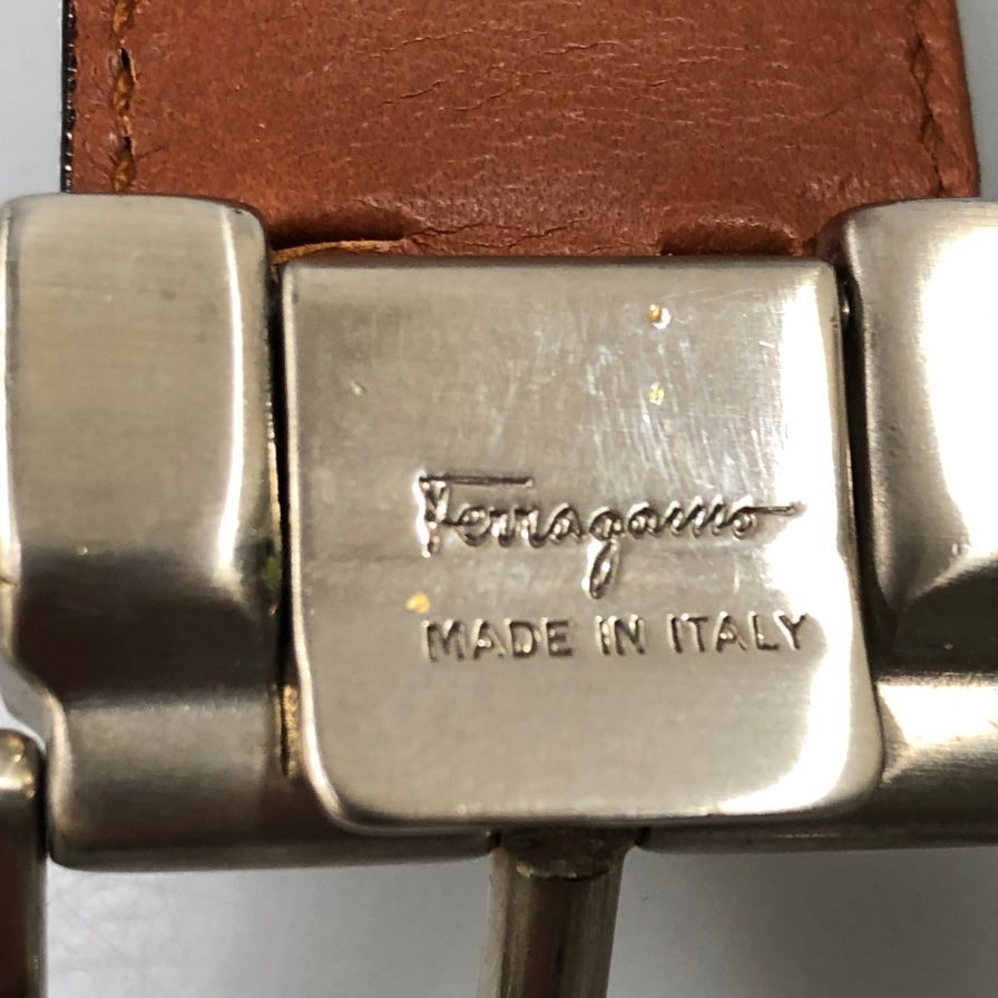 サルヴァトーレフェラガモ レザーベルト 23 7568 ダークブラウン シルバー金具 メンズ Salvatore Ferragamo【AFB55】