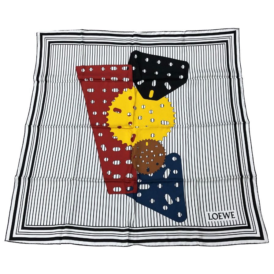 ロエベ 15AW メカノピンデザイン スカーフ シルク100% レディース 86cm×86cm マルチ柄 LOEWE【AFI20】