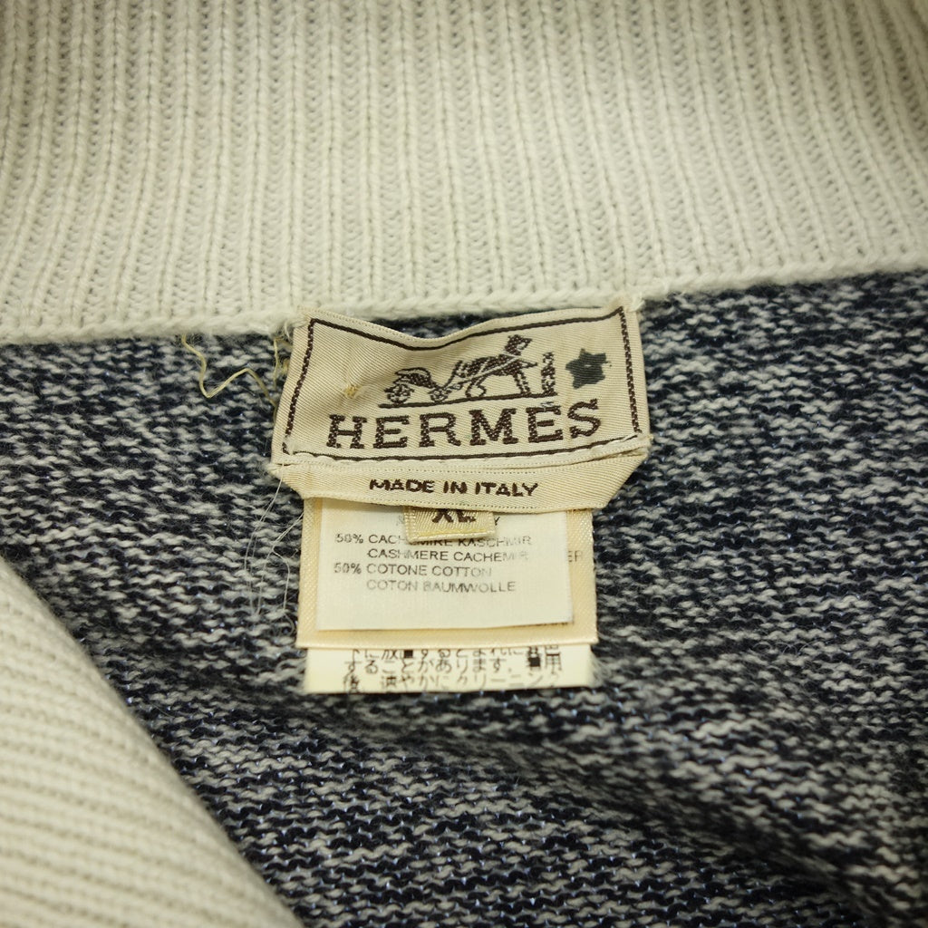 新品同様◆エルメス ハーフジップニット カシミヤ&コットン レザープル メンズ サイズXL グレー HERMES【AFB37】