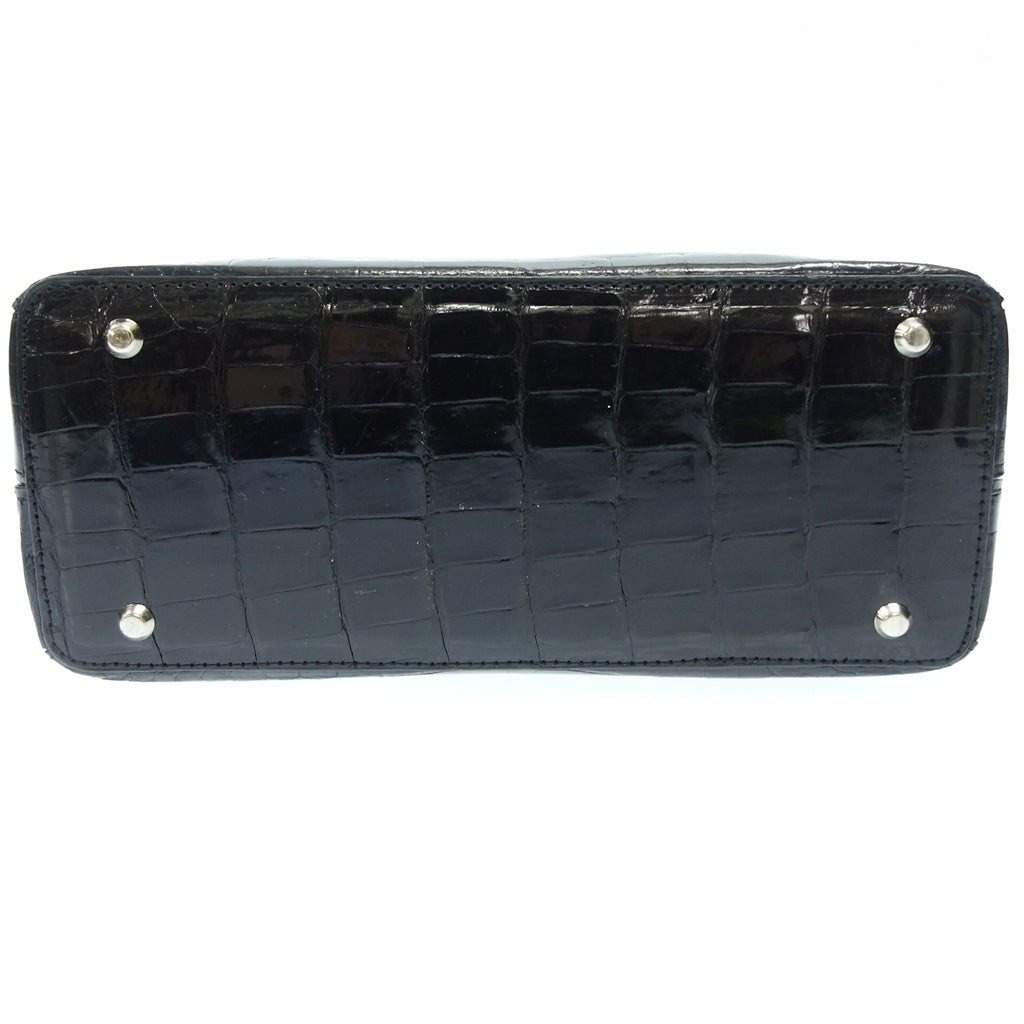 美品◆サンポー JRA認定 ハンドバッグ クロコダイル シャイニー ブラック sanpo【AFE11】
