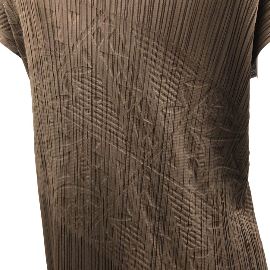 極美品◆プリーツプリーズ ノースリーブワンピース エンボス柄 ブラウン サイズ3 PP21-JT615 PLEATS PLEASE ISSEY MIYAKE 【AFB10】