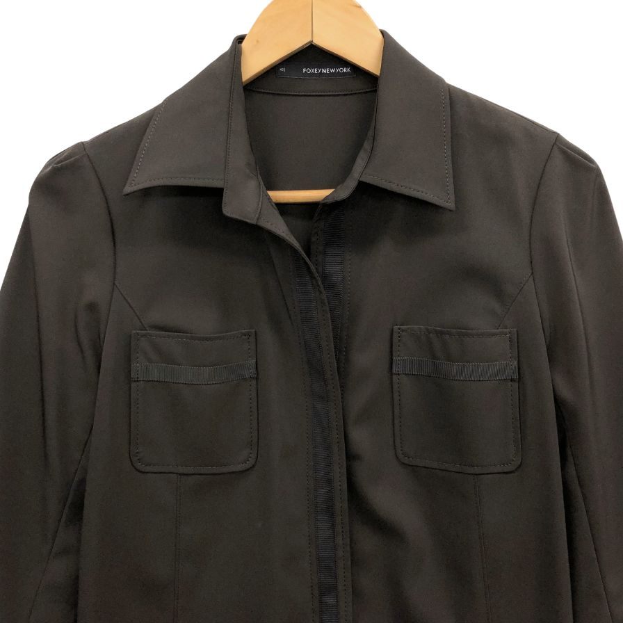 美品◆フォクシー ニューヨーク ワンピース 24889-SCRAZ114 七分袖 シャツ ストレッチ ブラウン レディース サイズ42 FOXEY NEW YORK 【AFB25】