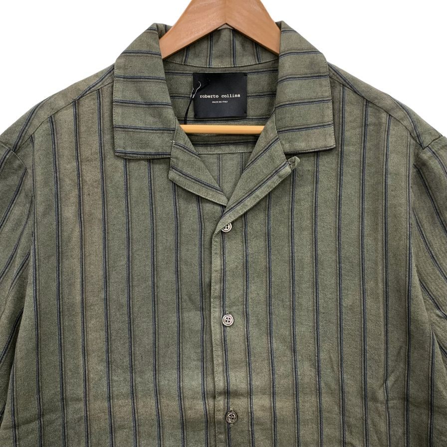 中古◆ロベルトコリーナ 半袖 開襟シャツ レーヨン/リネン オリーブ メンズ サイズ48 Roberto Collina 【AFB23】
