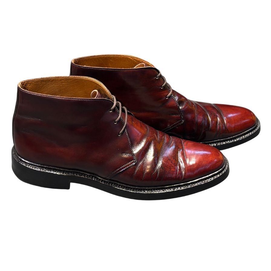 クロケット&ジョーンズ DORSET チャッカブーツ ガラスレザー バーガンディ サイズUK6.5E CROCKETT&JONES ビジネスシューズ 約25.5cm【LA】【中古】