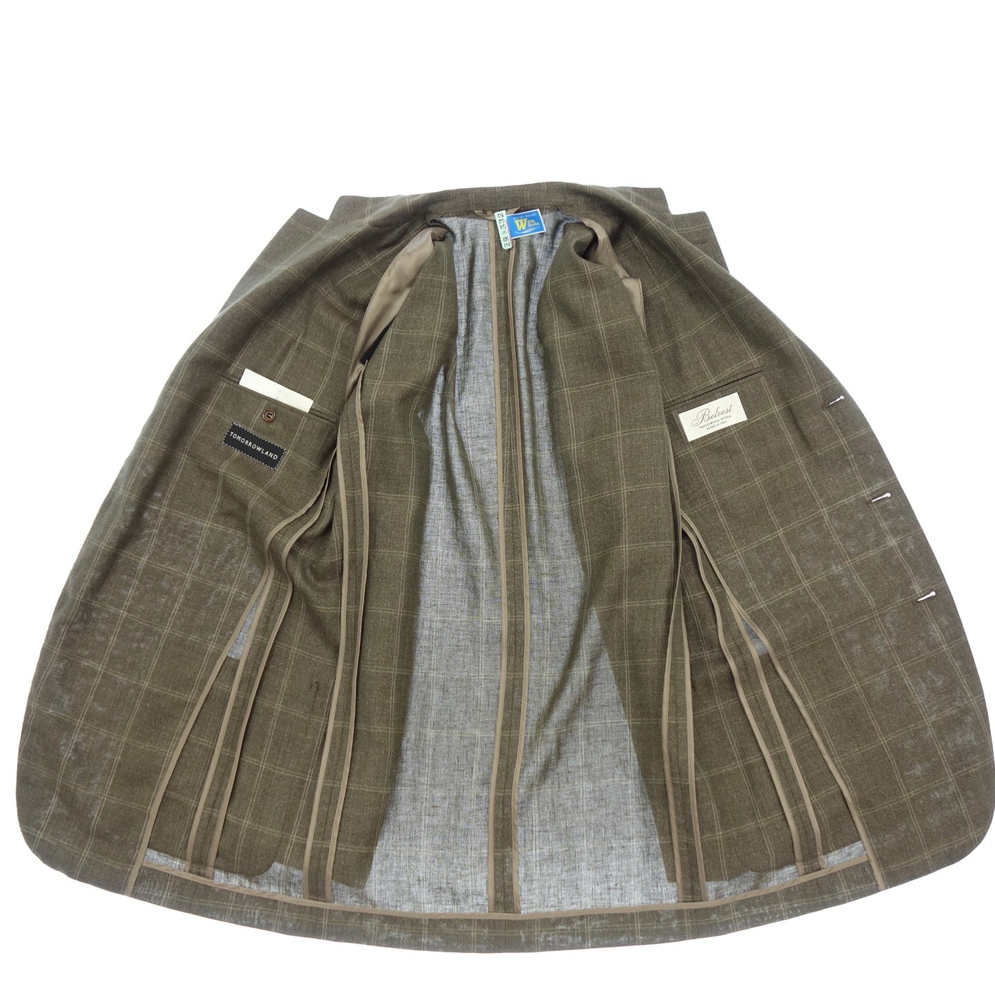 美品◆ベルベスト ジャケット 3B チェック ウール&リネン メンズ ブラウン サイズ48 Belvest【AFB45】
