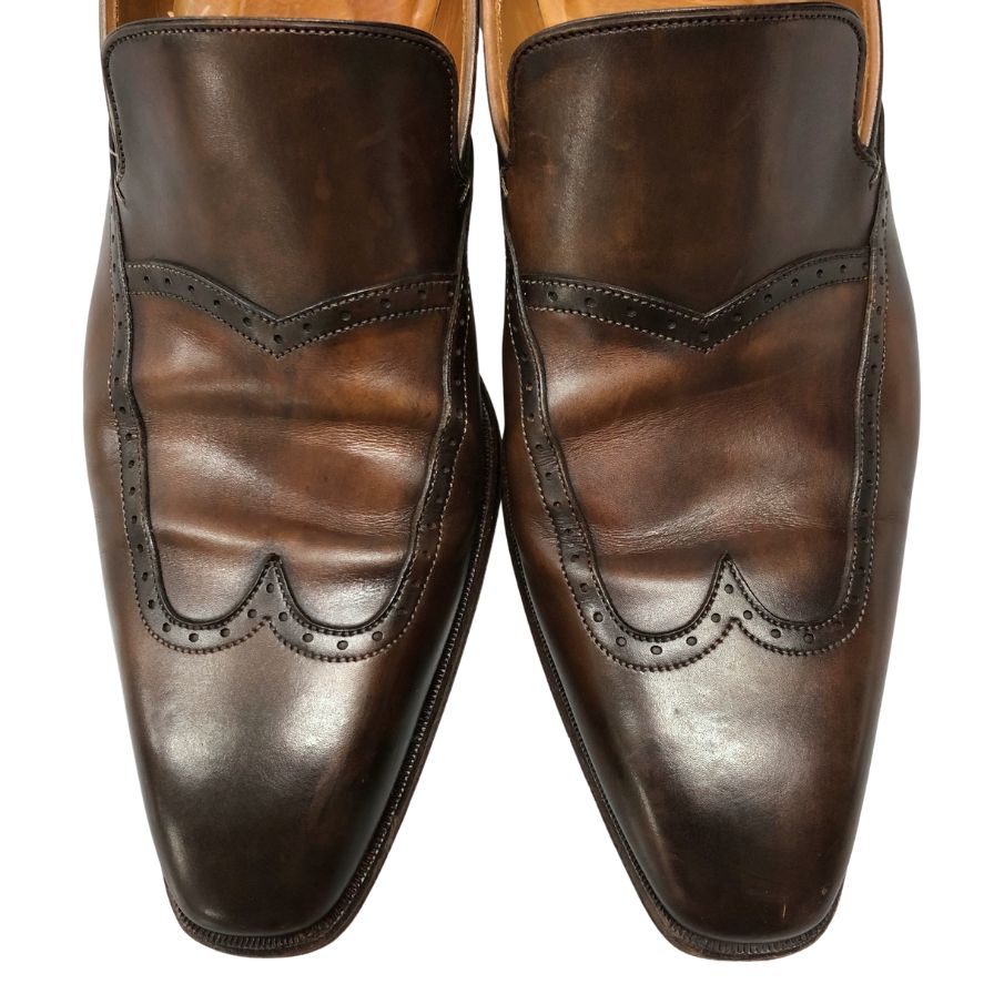 サントーニ レザーローファー ウィングチップ 本革 スリッポン 6699 ブラウン メンズ サイズ7 Santoni 約26.0cm【AFC29】