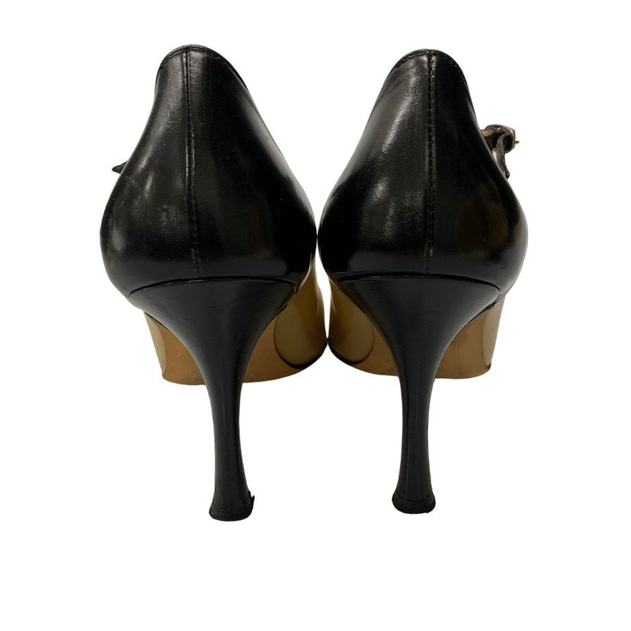 美品◆マノロ ブラニク ピンヒール サンダル ストラップ レザー ベージュ ブラック コンビ サイズ37 レディース MANOLO BLAHNIK【AFC8】