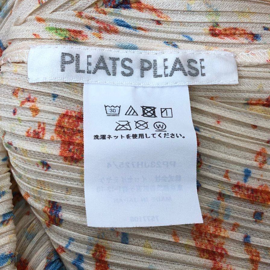 極美品◆プリーツプリーズ ロングワンピース 総柄 ENCHANTプリント ベージュ系 サイズ4 レディース PP23JH725 PLEATS PLEASE ISSEY MIYAKE 【AFB26】