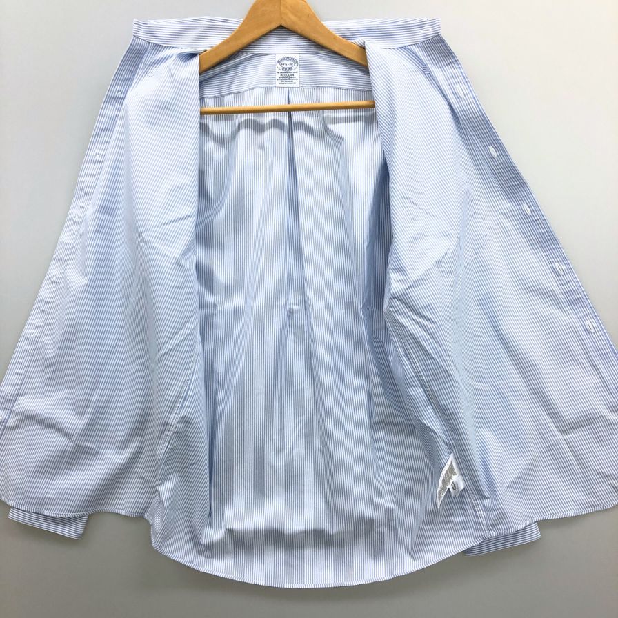 極美品◆ブルックスブラザーズ シャツ ストライプ レギュラー 14ハーフ-32 メンズ サイズ14.5 ブルー BROOKS BROTHERS 【AFB17】