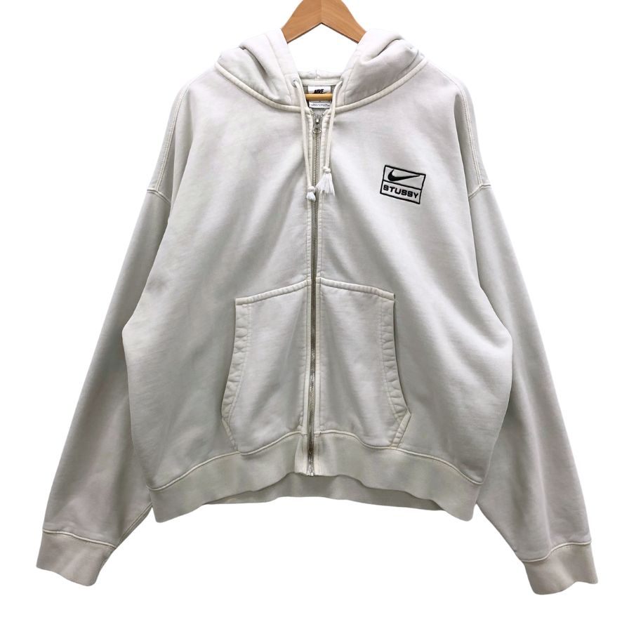 中古◆ナイキ ステューシー スウェット パーカー ボックスロゴ メンズ サイズ L ホワイト系 NIKE STUSSY 【AFB17】