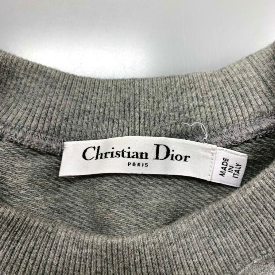 中古◆クリスチャンディオール スウェット クルーネック 半袖 フラワー刺繍 レディース グレー Christian Dior レディース【AFB14】