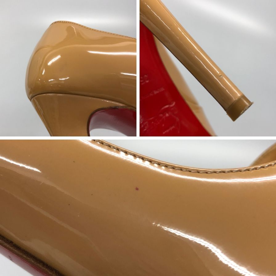 ルブタン ラウンドトゥ ハイヒール パテントレザー ベージュ サイズ35 Christian Louboutin 約22.5cm【AFD2】
