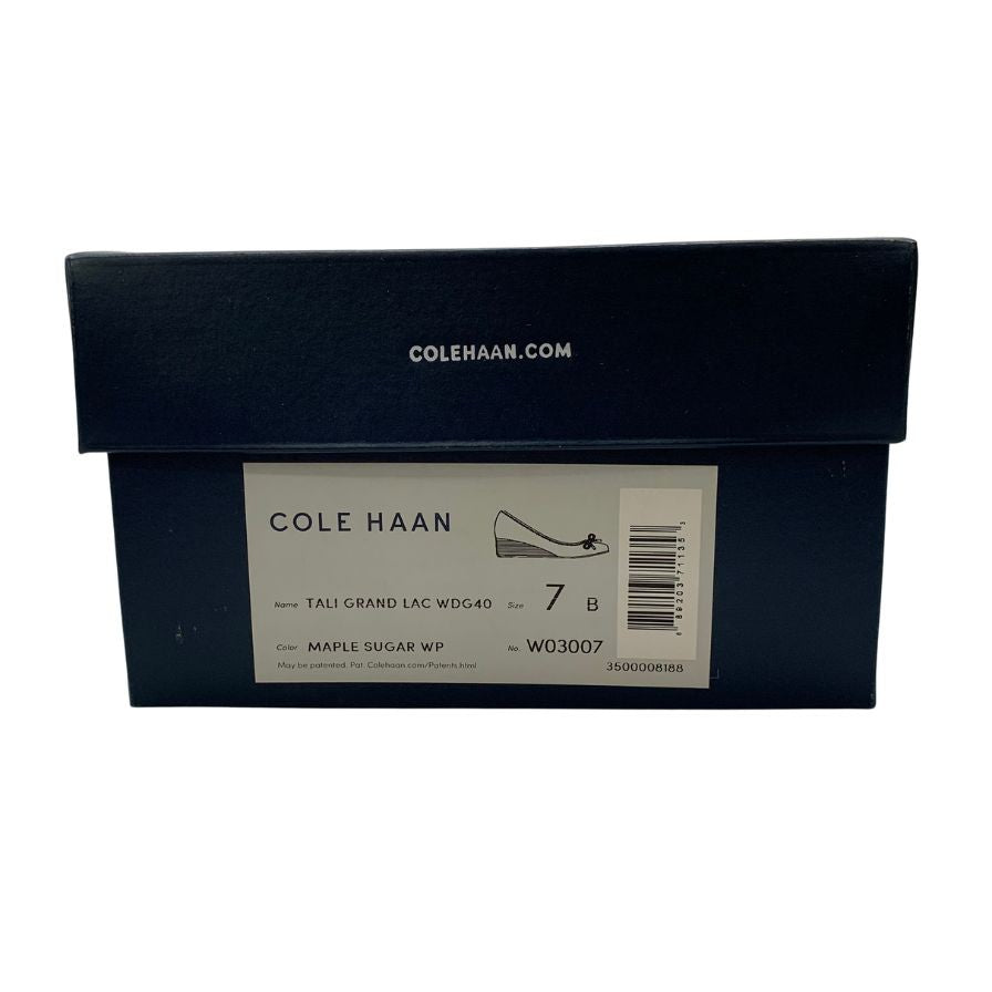 未使用◆コールハーン パンプス タリ グランド ボウ ウェッジ40 W03007 レザー ベージュ レディース サイズ7B COLE HAAN TALI GRAND LAC WEG40【AFD14】