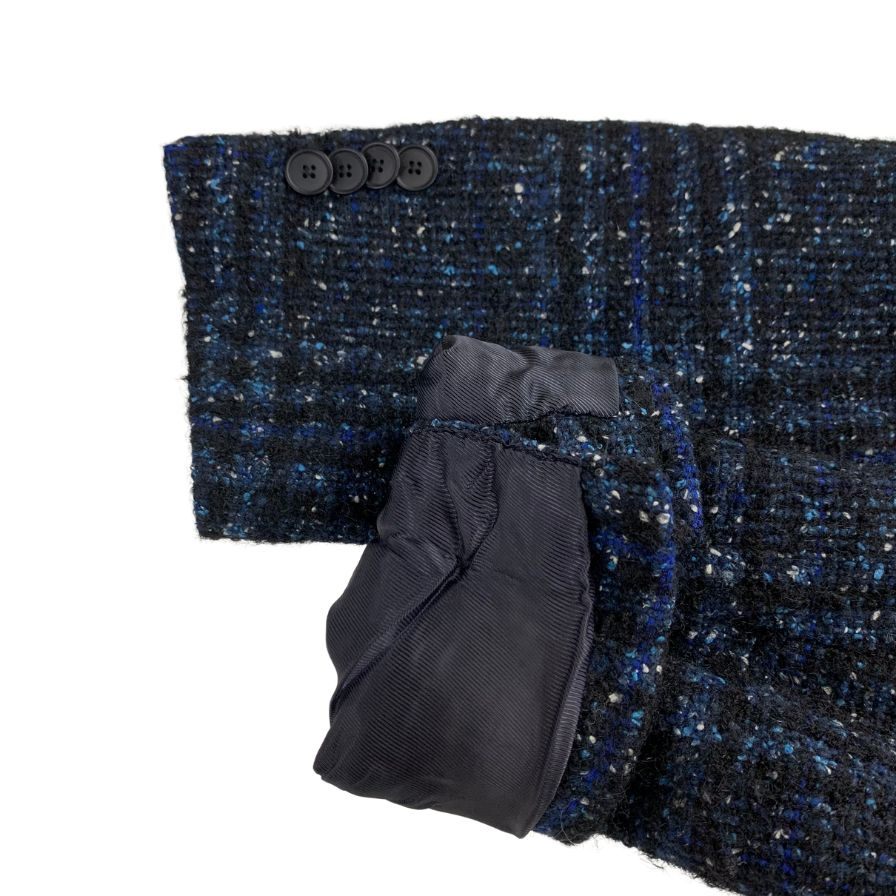 美品◆タリアトーレ チェスターコート ダブルプレスト ツイード チェック モヘア混 ブルー系 メンズ サイズ48 TAGLIATORE 【AFA23】