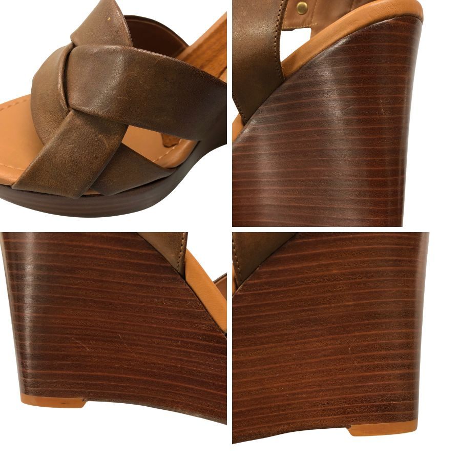 セリーヌ サンダル オープントゥ ウェッジソール レザー ブラウン レディース サイズ38 CELINE 約24.5cm【AFD2】