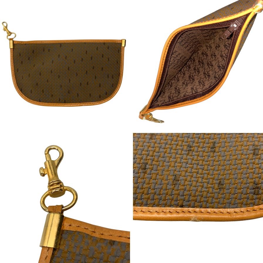 イヴサンローラン バケツ型 ワンショルダー バッグ YSL ロゴ ゴールド金具 キャンバス レザー ブラウン Yves Saint Laurent【AFE6】