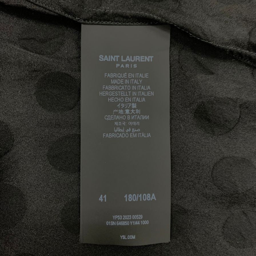 美品◆サンローラン パリ ポルカドットシャツ 23SS ブラック メンズ サイズ41 シルク 646850 SAINT LAURENT PARIS レディース【AFB13】
