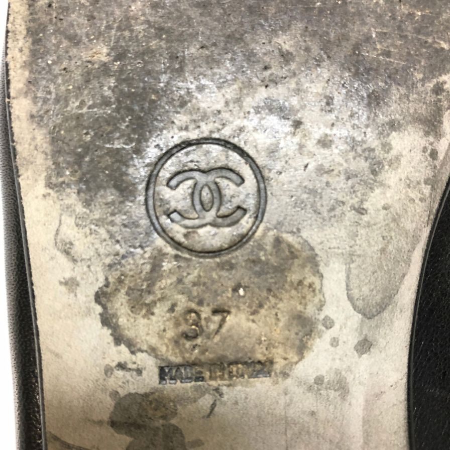 シャネル ローファー ココマーク ラムスキン ブラック レディース サイズ37 CHANEL 約24.0cm【AFC29】