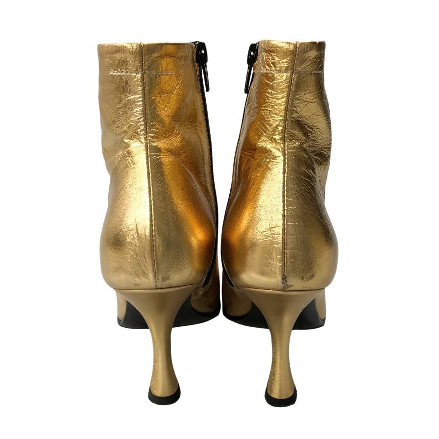 エムエムシックス メゾンマルジェラ ヒールブーツ サイドジップ ゴールド レディース サイズ38 MM6 MAISON MARGIELA 約24.5cm【AFD4】