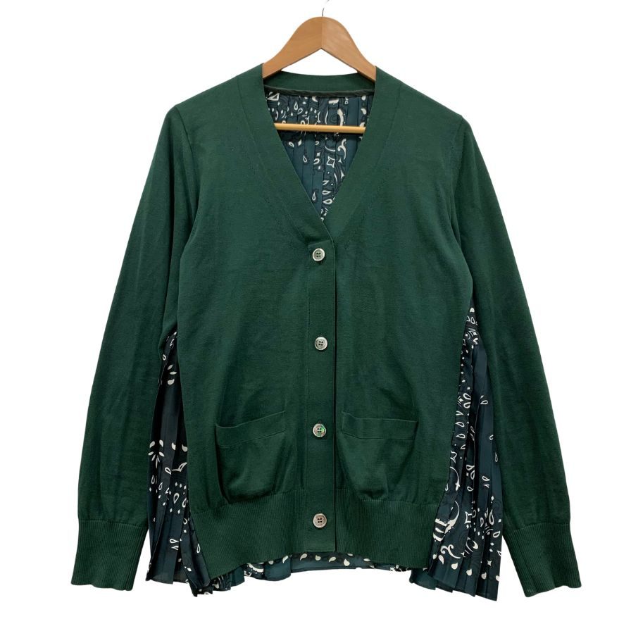 美品◆サカイ 22AW カーディガン バンダナプリント グリーン レディース サイズ3 22-05933 Sacai 【AFB49】