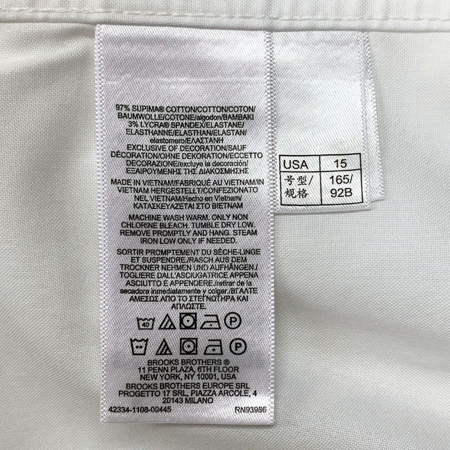 極美品◆ブルックスブラザーズ シャツ レギュラー 15-31 メンズ サイズ15 ホワイト BROOKS BROTHERS 【AFB45】