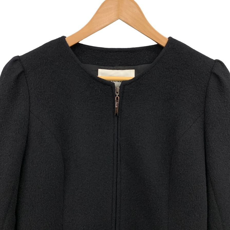 美品◆ルネ コート ノーカラーコート 6448130 ミンクティペット アンゴラ サイズ36 ブラック レディース Rene 【AFA12】