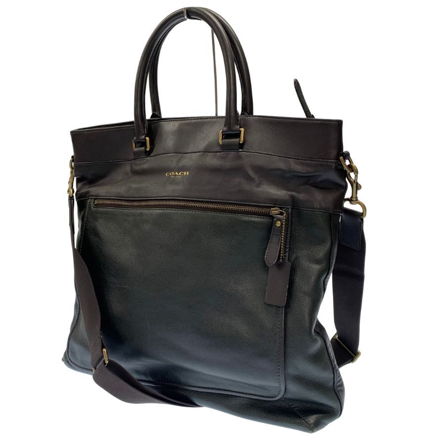 極美品◆コーチ トートバッグ 2WAY F71337 レザー グリーン×ブラウン メンズ COACH【AFE4】