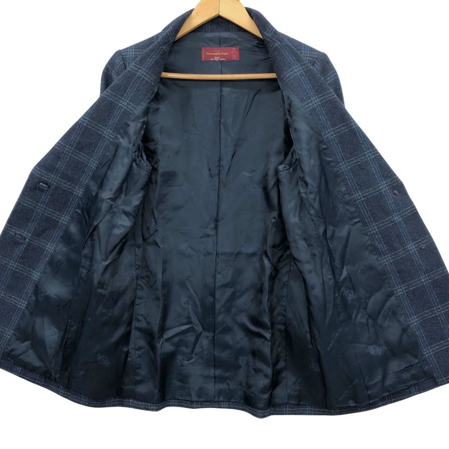 美品◆エルメネジルドゼニア テーラードジャケット チェック カシミア オーダー メタルボタン ネイビー メンズ サイズM相当 Ermenegildo Zegna 【AFB21】