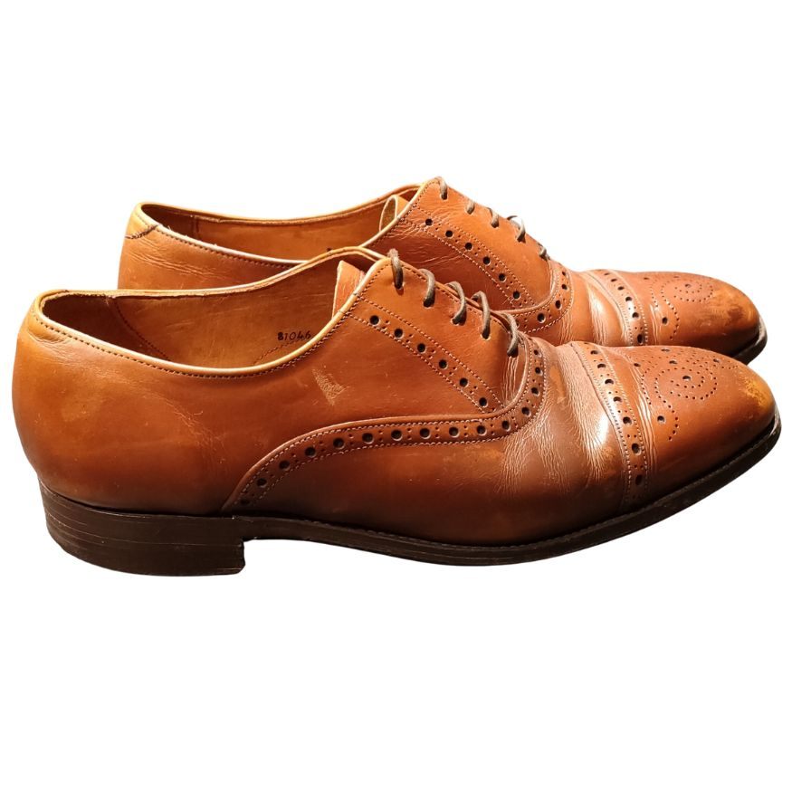 トリッカーズ レザーシューズ 筆記体ロゴ セミブローグ ブラウン メンズ サイズUK9 Tricker’s 約27.0cm【LA】【中古】