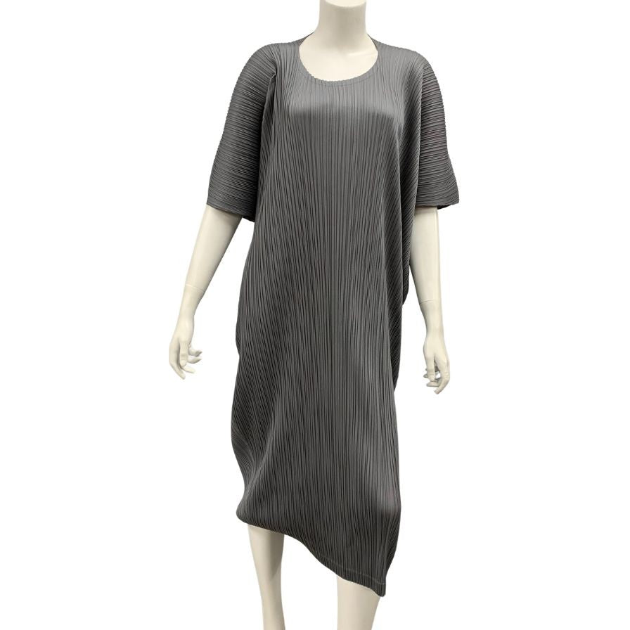 極美品◆イッセイミヤケ プリーツプリーズ ワンピース PP43JH494 グレー レディース サイズ5 ISSEY MIYAKE PLEATS PLEASE 【AFB45】
