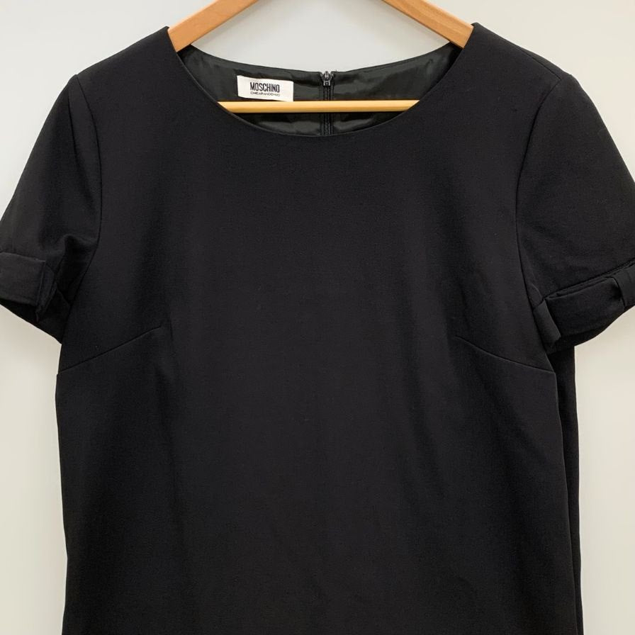 極美品◆モスキーノ チープ アンド シック 半袖 ワンピース 袖リボンあしらい ウール100% レディース サイズ42 MOSCHINO CHEAPANDCHIC 【AFB1】