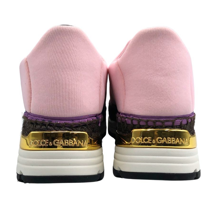 ドルチェ&ガッバーナスニーカー エスパドリーユ フラワービジュー 厚底 ピンク レディース サイズ38 DOLCE&GABBANA 約24.5cm【AFD5】