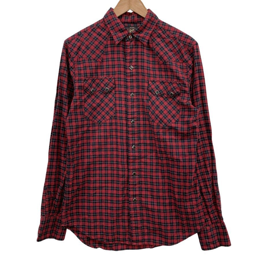 ダブルアールエル ウエスタンシャツ ワンスター チェック スタッズ レッド メンズ サイズS RRL Ralph Lauren【LA】