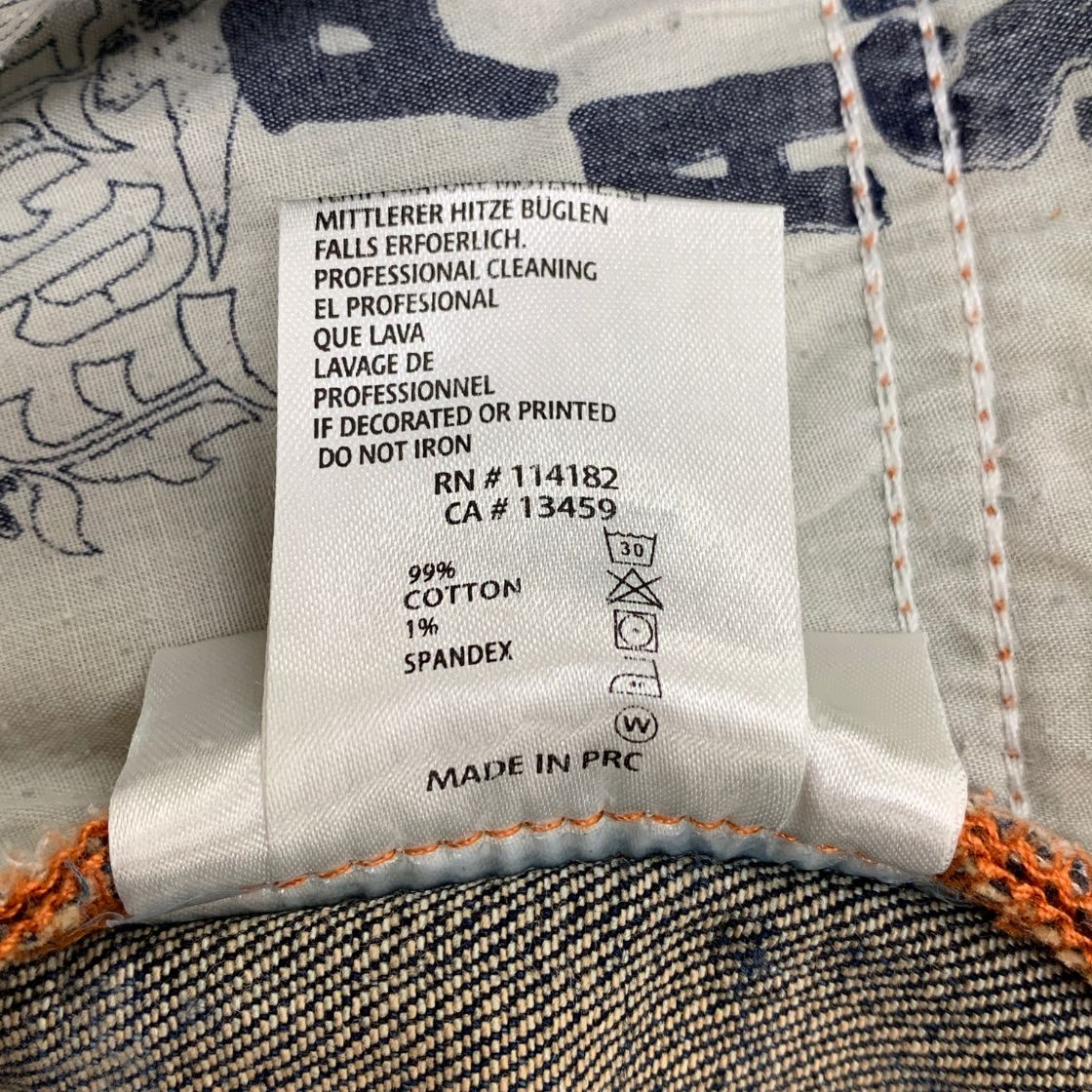 エドハーディー デニムショーツ ハーフ パンツ 鷹 ドクロ 刺繍 装飾 ボタンフライ ウォッシュ USED加工 インディゴ メンズ サイズ36 Ed Hardy 【AFB48】