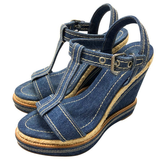 ミュウ ミュウ サンダル デニム ベルト サイズ38 インディゴ miu miu 約24.5cm【AFD3】