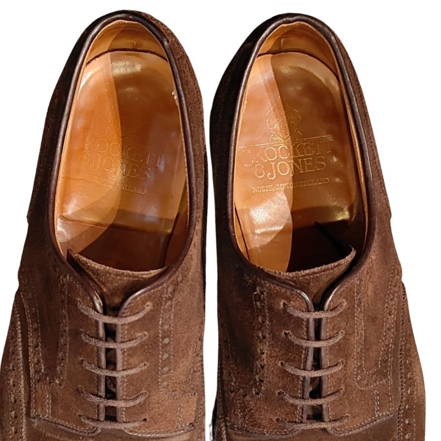 クロケット&ジョーンズ レザーシューズ SWANSEA ウイングチップ スエード ダークブラウン サイズUK7.5E メンズ CROCKETT&JONES ビジネスシューズ 約26.0cm【LA】【中古】