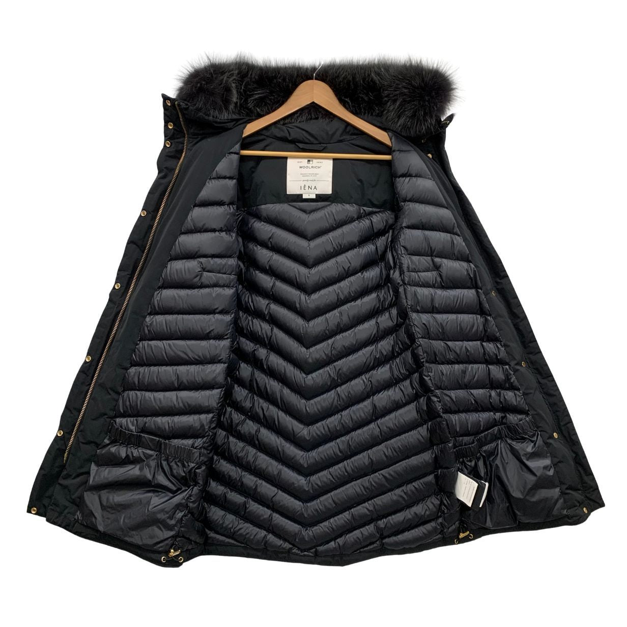 中古◆ウールリッチ イエナ別注 ダウンジャケット フォックスファー フード レディース サイズS ブラック WOOLRICH IENA 【AFA19】