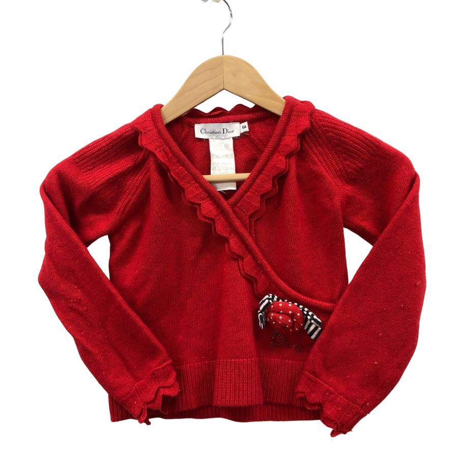 中古◆クリスチャン ディオール ニットセーター フラワーデザイン サイズ6A レッド系 キッズ Christian Dior 【AFB5】