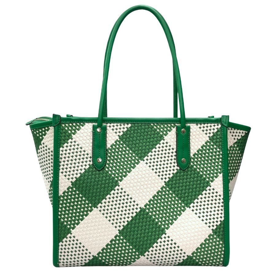 ケイトスペード トートバッグ ストロー レザー ホワイト×グリーン レディース kate spade【AFE8】