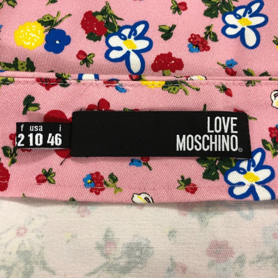 美品◆ラブモスキーノ ワンピース 半袖 花柄 コットン エラスタン サイズ46 レディース ピンク LOVE MOSCHINO 【AFB9】