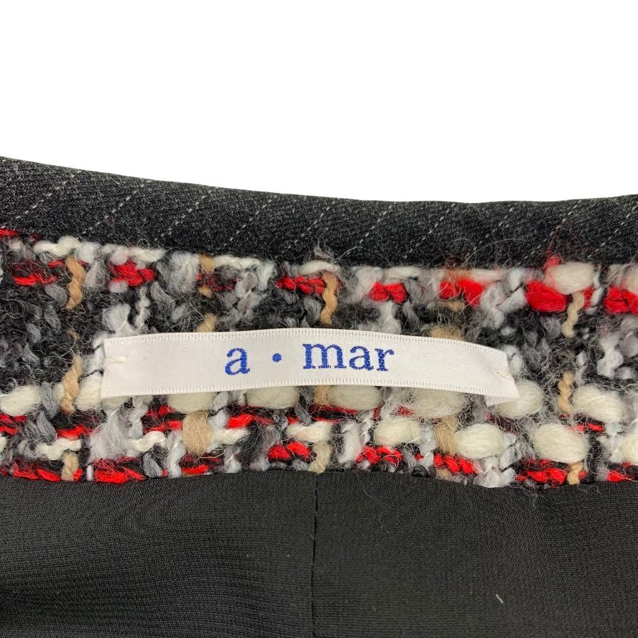 美品◆a mar ノーカラージャケット ツイード マルチカラー レディース サイズ42 【AFB21】