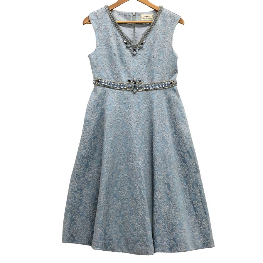 美品◆グレースコンチネンタル ノースリーブワンピース ビジュー装飾 レースデザイン ブルー レディース サイズ36 GRACE CONTINENTAL 【AFB47】