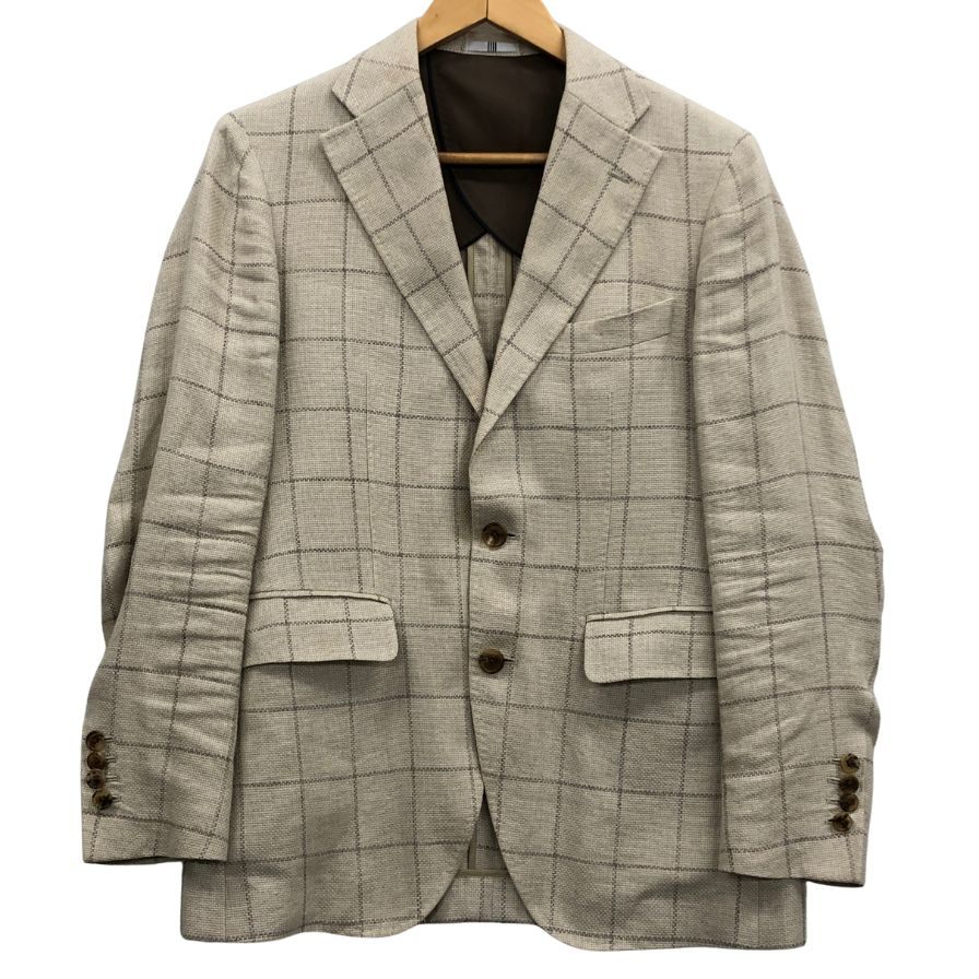 中古◆スーツセレクト リネン テーラードジャケット JSJ2056 ベージュ サイズA5 メンズ チェック SUIT SELECT DORAGO 【AFB33】