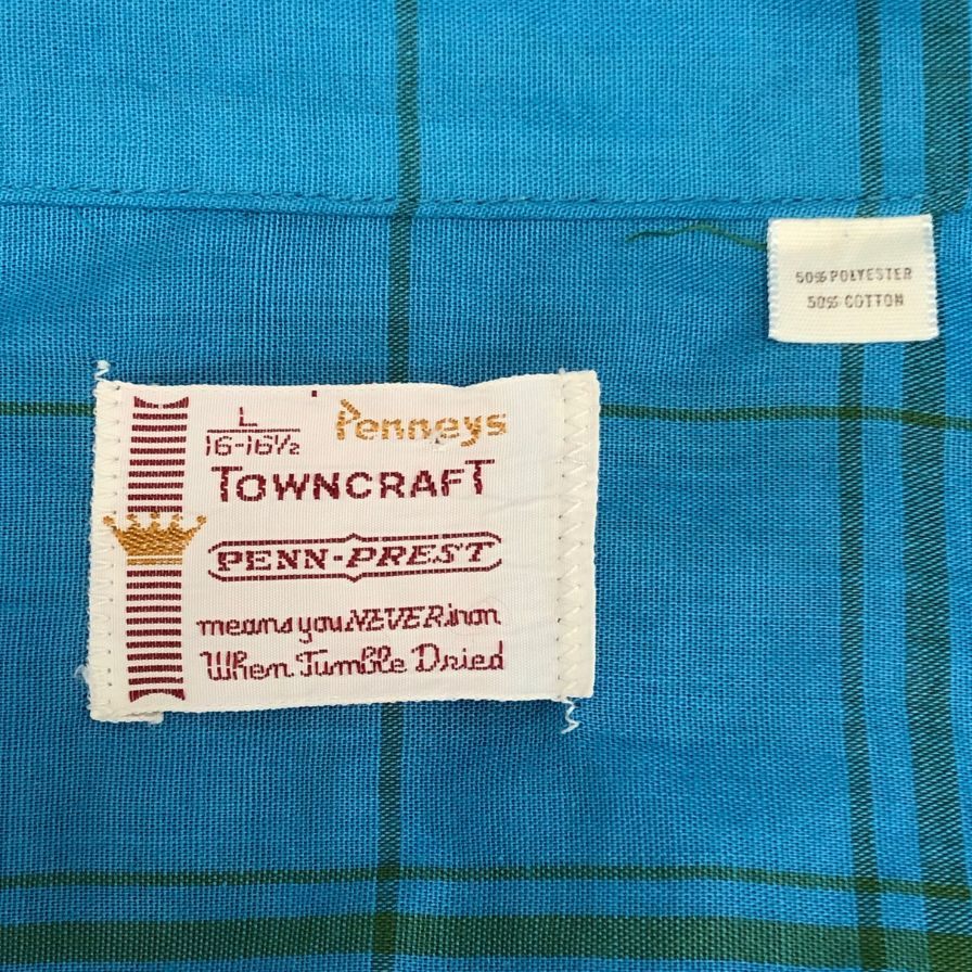 極美品◆タウンクラフト 70S チェックシャツ PENN-PRESTタグ ブルー メンズ サイズL TOWNCRAFT 【AFB19】