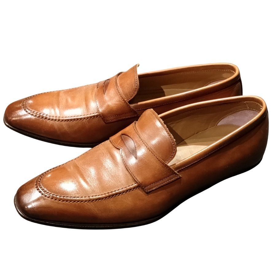 ステファノ ブランキーニ ローファー アンティーク加工 ブラウン系 メンズ サイズ6.5 STEFANO BRANCHINI スリッポン 約25.0cm【LA】【中古】