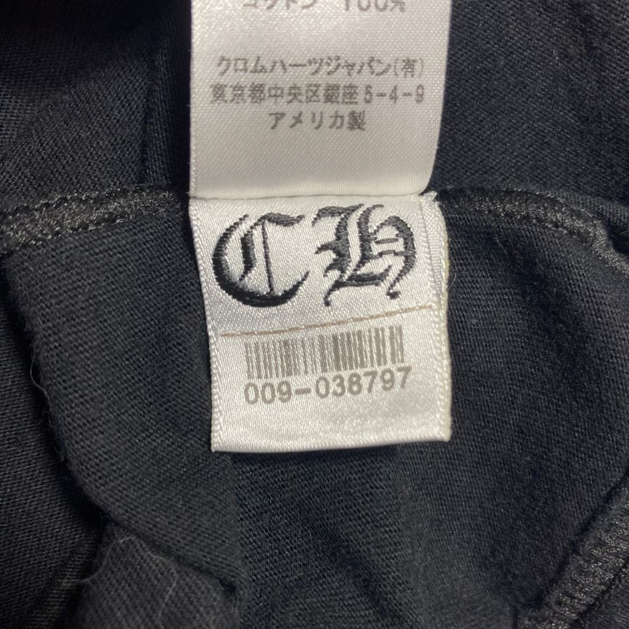 美品◆クロムハーツ Tシャツ ポケットT 胸元ロゴ バックプリント クロス ブラック サイズL メンズ CHROME HEARTS 【AFB4】